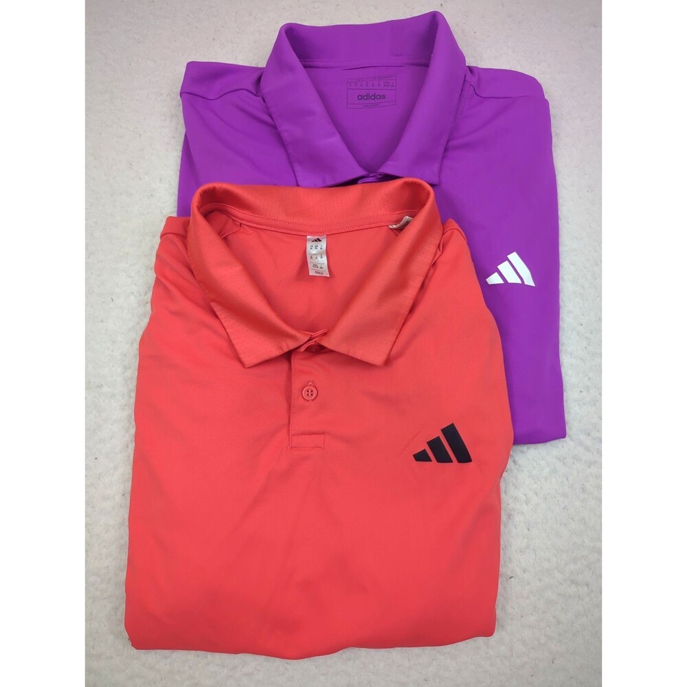 Lot of 2 Adidas Climacool Mens Golf Polo Shirts XL Purple Red Moisture Wicking